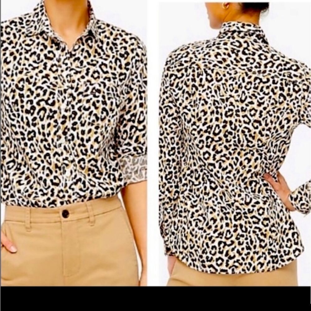 J CREW  Cotton Leopard Button Down - Picture 8 of 14